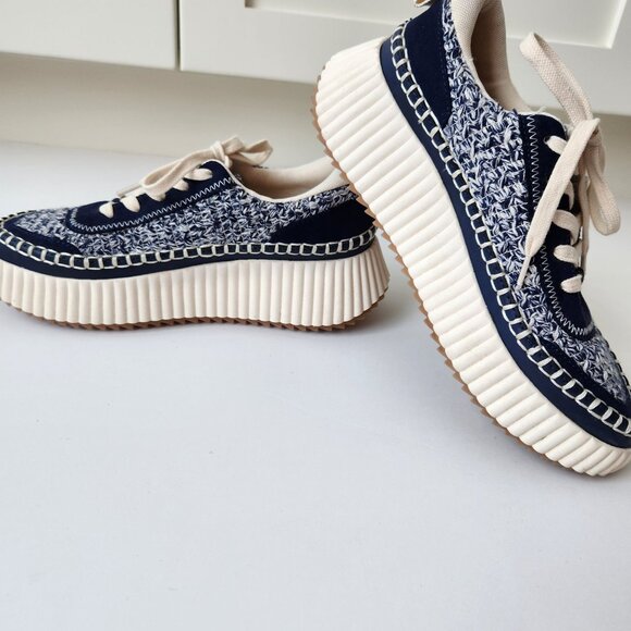 Dolce Vita Denae Platform Sneakers Blue Cream Crochet Knit Suede Casual Boho - Picture 3 of 10
